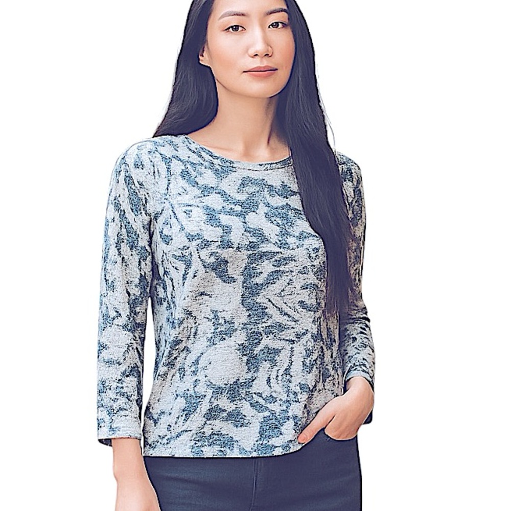 Proenza Schouler Barneys New York Mia Cotton Long Sleeve Blue White Print Tshirt